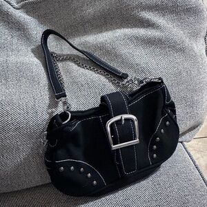 Elegant Black Shoulder Bag with Silver Accents